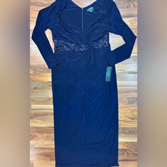 Lauren Ralph Lauren Navy Sequin Waist Evening Gown Dress Size 18 NWT - Picture 11 of 11